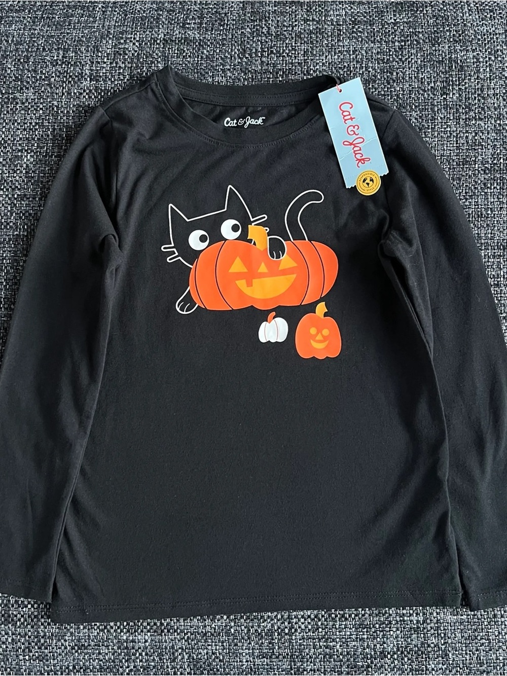 Cat & Jack Black Halloween Pumpkin & Black Cat Long Sleeve Shirt